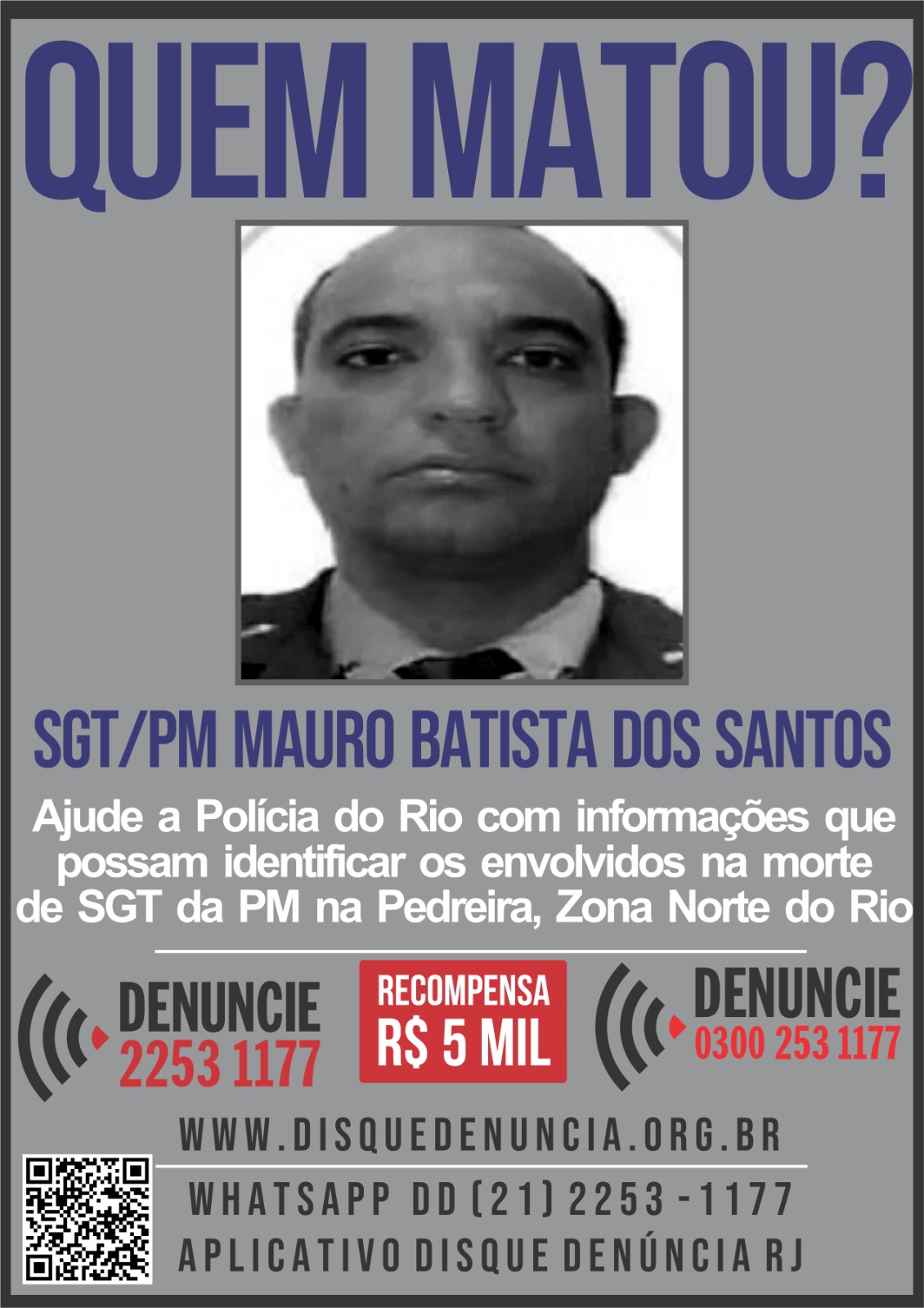 Disque Denúncia oferece recompensa por informações sobre assassino de PM